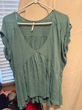 Free People Sage Green V-Neck Tiered Tunic